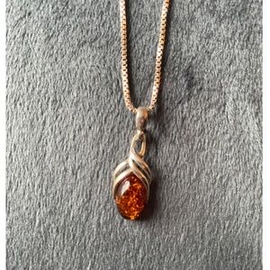 Authentic Amber and Sterling Silver Pendant by Originals by Zaida w/ 11in Chain